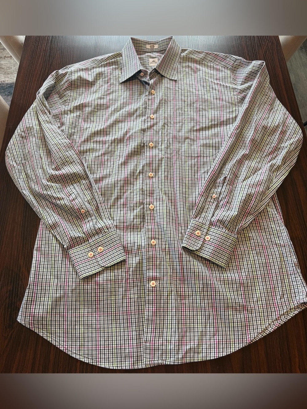 Peter Millar Men’s Plaid Button Up Front Dress Shirt Pocket 100% Cotton Size L